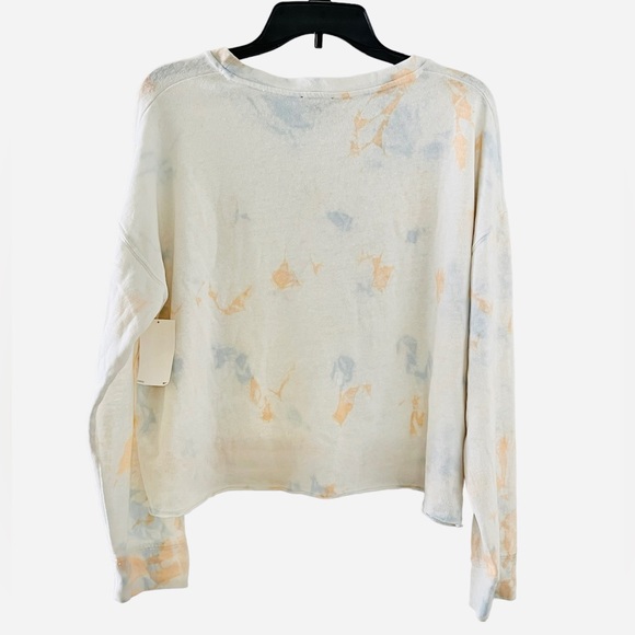 Splendid Tye Dye Speckled Long Sleeved Pullover Cropped Top Sweater (Off-White) - Picture 2 of 3